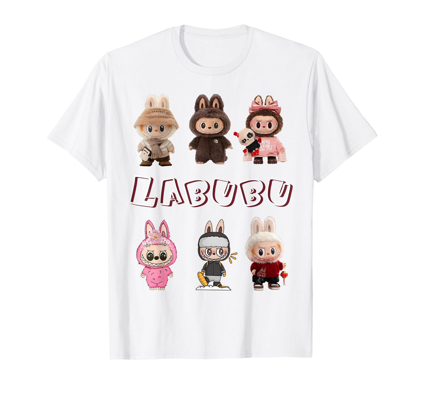 Funny Labubu the Monsters Crew Teck Camiseta de manga corta Regalo para Labubu Lover White