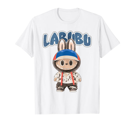 Funny Labubu the Monsters Crew Teck Camiseta de manga corta Regalo para Labubu Lover White