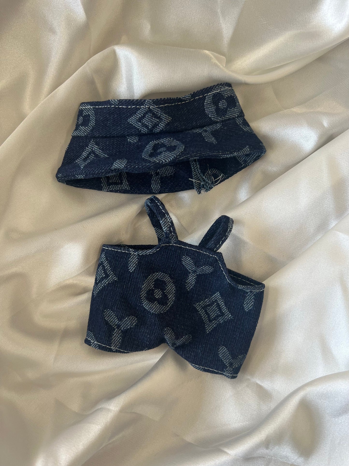 Labubu L.V. Inspired Navy Monogram Denim Set - Overalls & Fisherman Hat