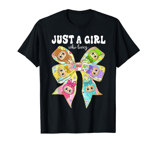 Cute Labubu The Monsters Crew Neck Short Sleeve T-Shirt Gift for Girlfriend Black