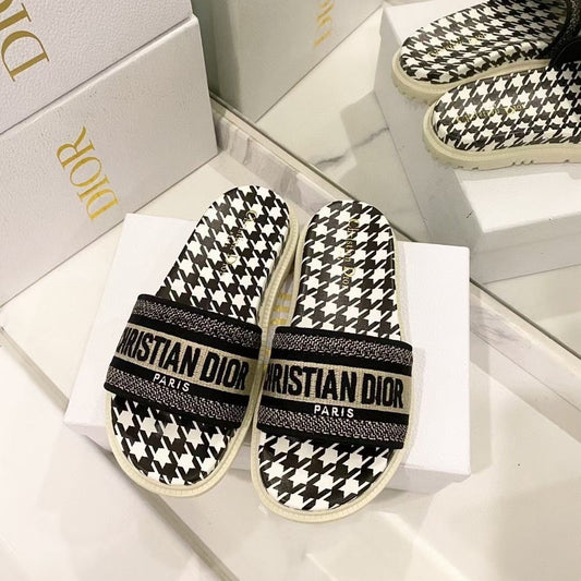 Houndstooth Präglade Slipper Sandaler