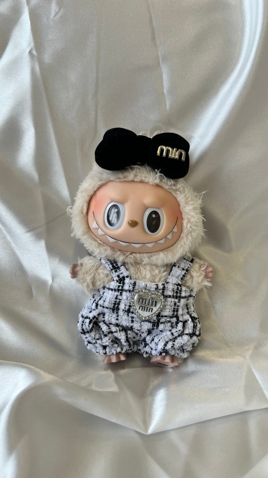 Labubu Black and White Tweed Romper Set with Bow Headband