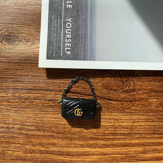Labubu Mini Quilted Handbag - Black with Gold Accent