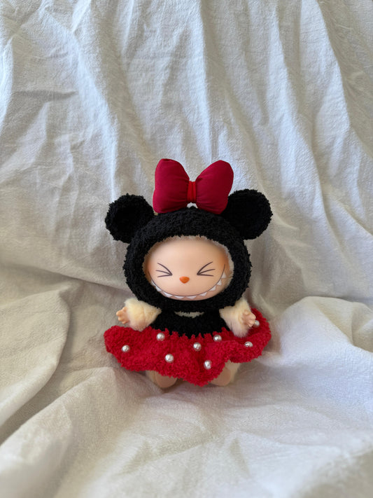 Labubu Classic Cartoon Outfit Set - Red Dress & Polka Dot Bow (17 cm)