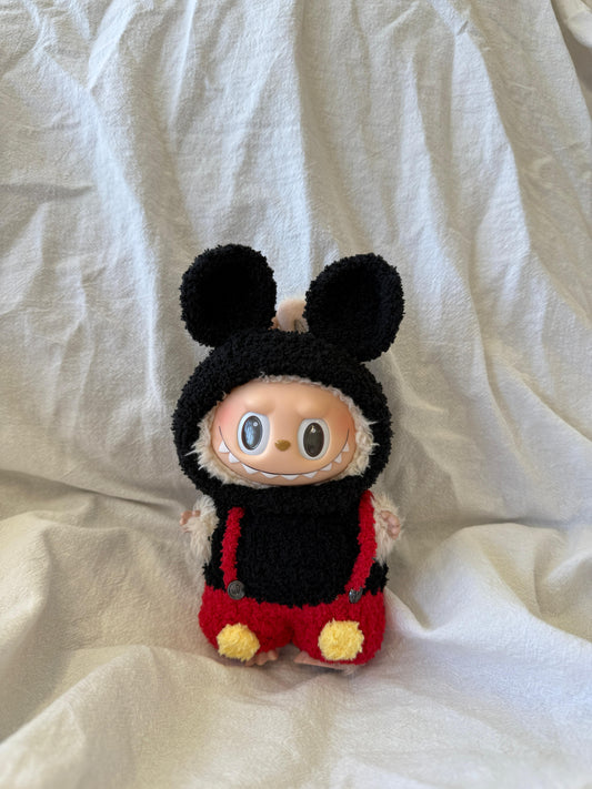 Labubu Classic Mouse Outfit Set - Black Hoodie & Red Summen (17 cm)