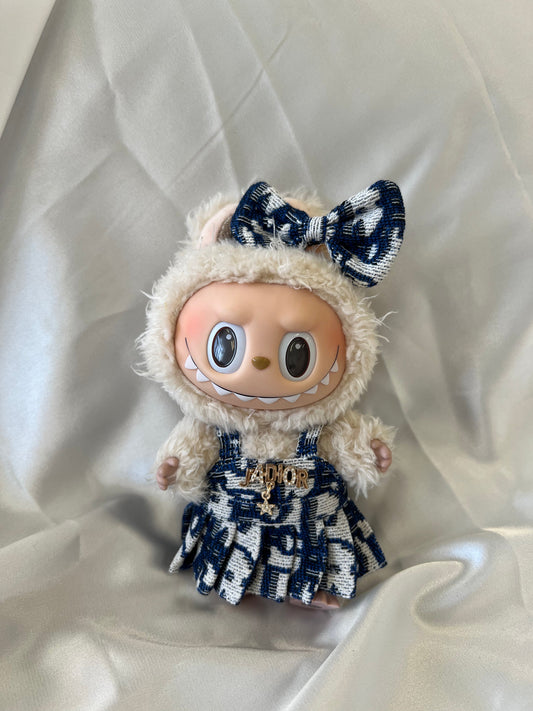 Labubu CD Inspired Navy & White Tweed Dress Set with Bow