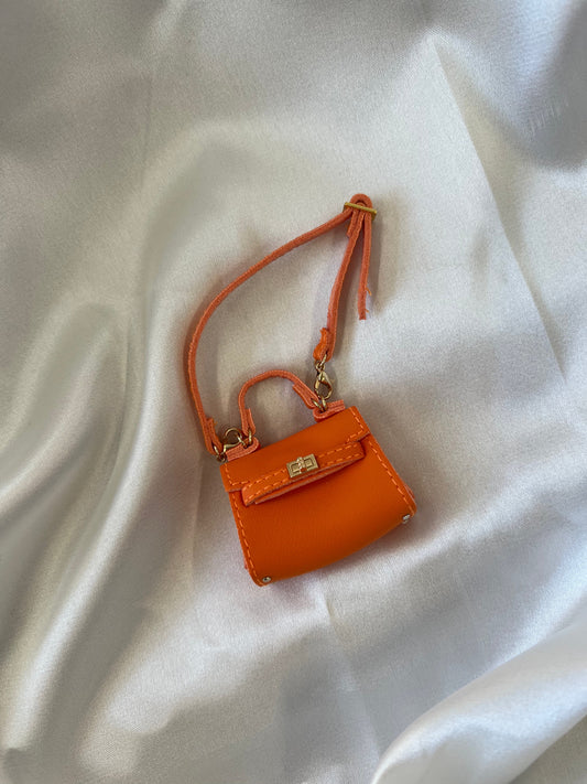 Labubu Miniature Luxury Handbag - Orange Leather Tote with Gold Lock