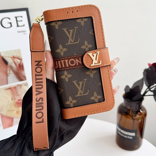 Lou Luxury Pattern Wallet iPhone Case with Card Holder and Strap