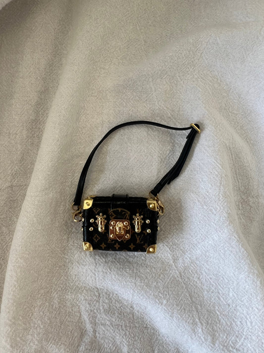 Labubu Mini L.V. Inspired Trunk Crossbody Bag - Dark Monogram with Gold Hardware