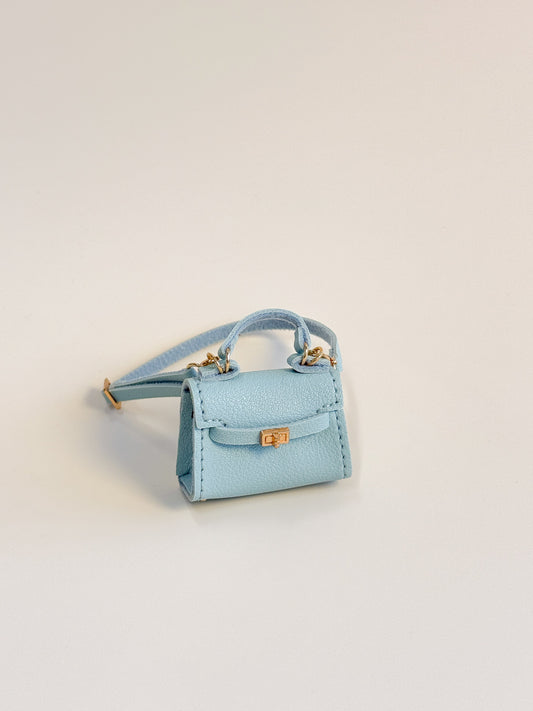 Labubu Miniature Luxury Handbag - Light Blue Leather Tote with Gold Lock