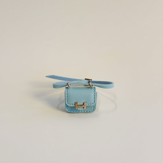 Labubu Mini Micro H Flap Crossbody - Blue with Gold Accent