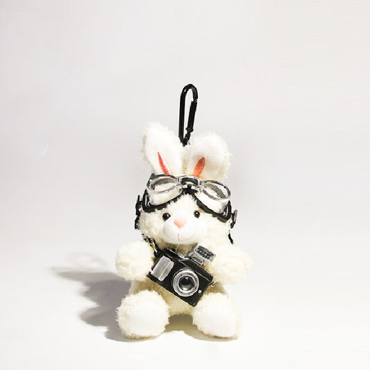 Hvid kamera-holdende aviator bunny taske charme