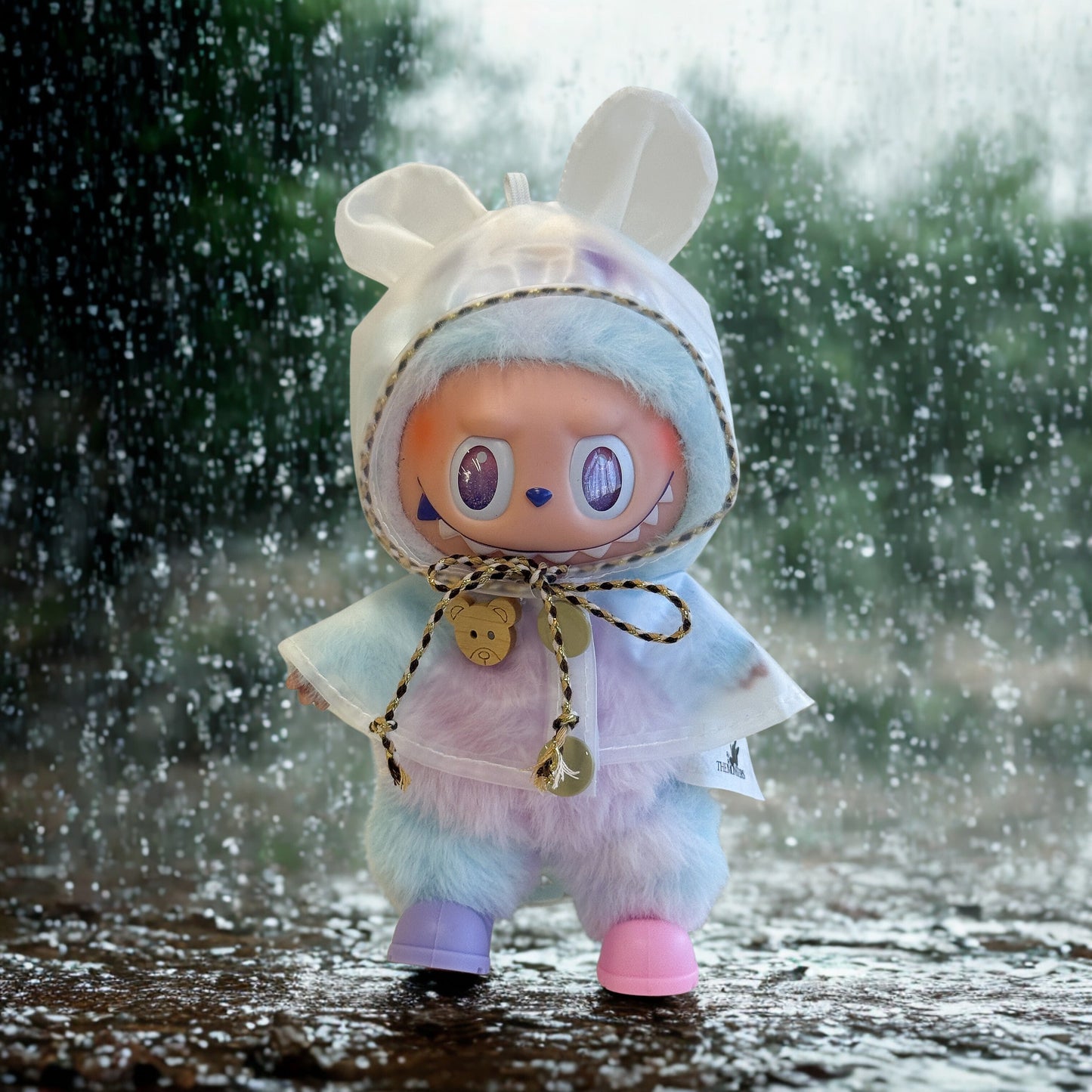 Labubu 투명 비옷과 부츠는 곰 귀로 설정되었습니다