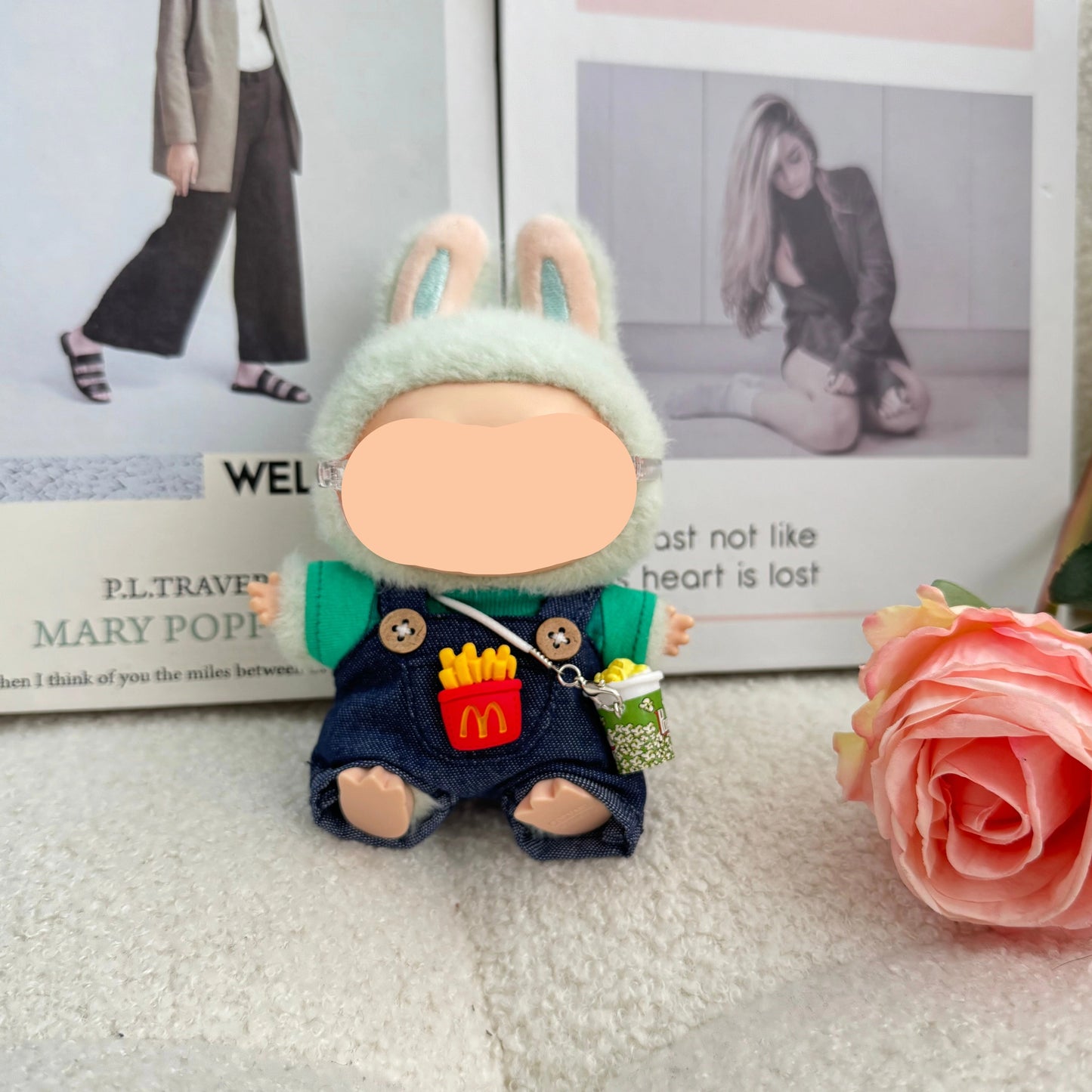 Labubo Outfits Denim Overalls + Glasses + Accessories Fashion Labubo Outfit Keychain Labubo Clothing