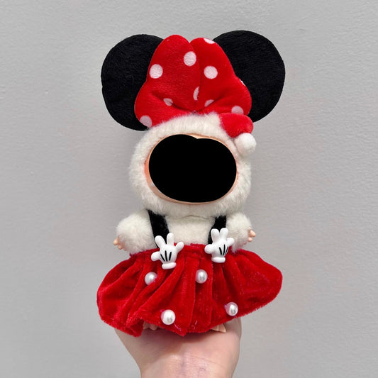 Summer Labubo Outfits Minnie Red Dress With Hairbow Accessories Keychain Labubo Clothing Fashion Labubo Outfit