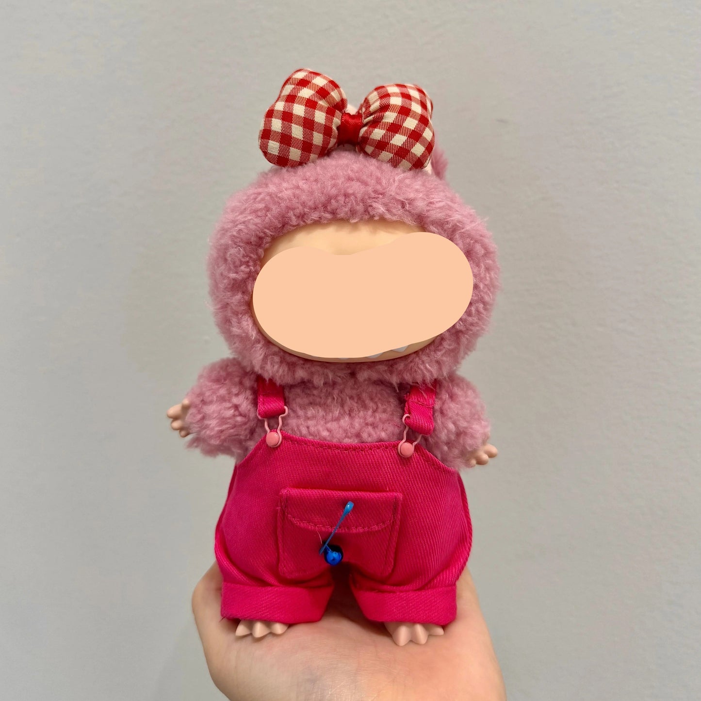 Labubo Outfits Rose Red Overalls + Glasses + Accessories Fashion Labubo Outfit Keychain Labubo Clothing