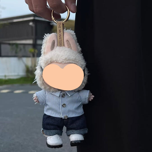 Striped Shirt + Jeans + White Shoes Keychain Labubo Clothes Labubo Clothing Macaron Clothes for Labubo