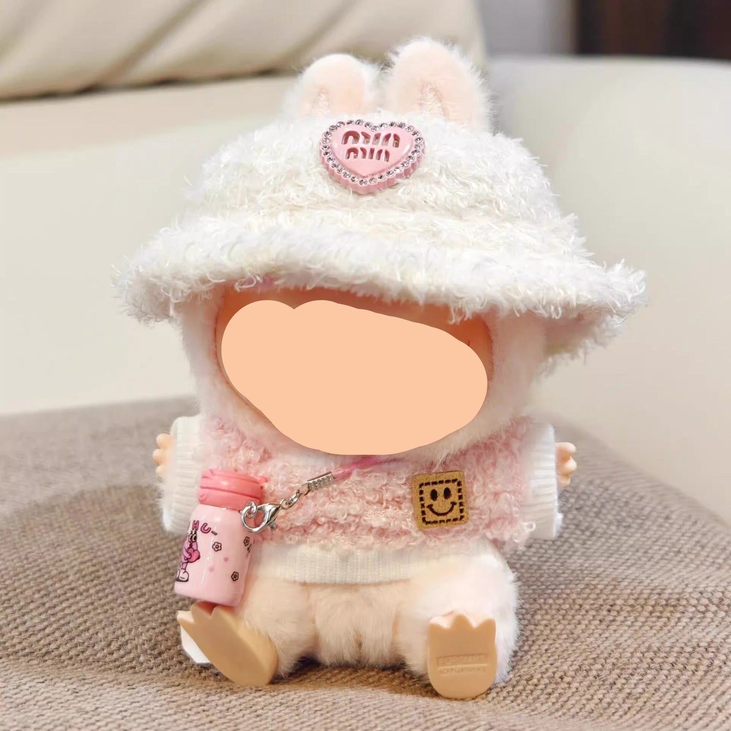 Labubo Outfits Pink Sweater + Winter Hat Accessories Fashion Labubo Outfit Keychain Labubo Clothing