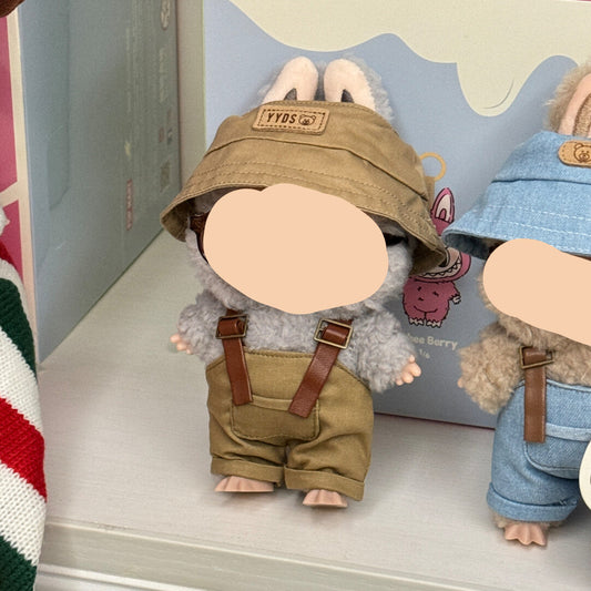 Khaki Overalls Keychain Labubo Clothes Have a Seat Labubo Doll Clothes 17cm Labubo Clothing Khaki Overalls Macaron Clothes for Labubo