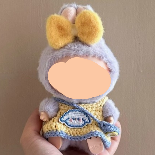 Summer Crochet Labubo Outfits Crochet Yellow Dress Accessories Fashion Labubo Outfit Keychain Labubo Clothing