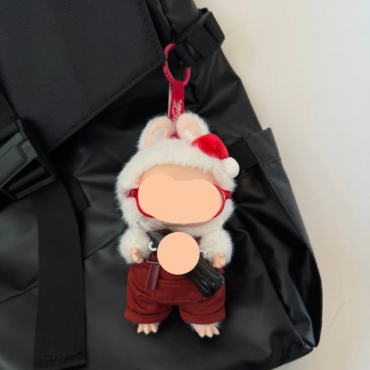 Macaron Clothes for Labubo Red Overalls With Glasses 17cm Labubo Clothing Keychain Labubo Clothes Overalls Have a Seat Labubo Doll Clothes