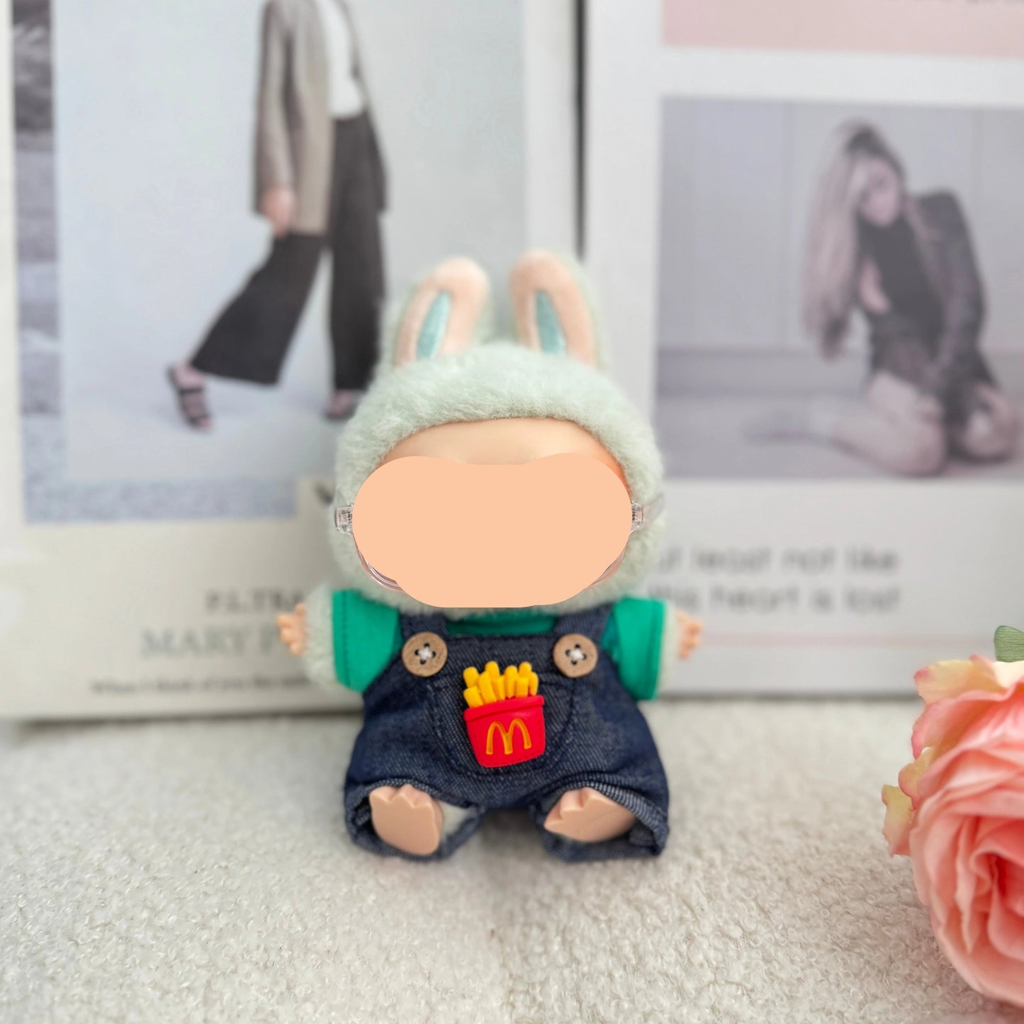 Labubo Outfits Denim Overalls + Glasses + Accessories Fashion Labubo Outfit Keychain Labubo Clothing