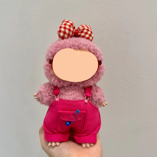Labubo Outfits Rose Red Overalls + Glasses Fashion Labubo Outfit Keychain Labubo Clothing