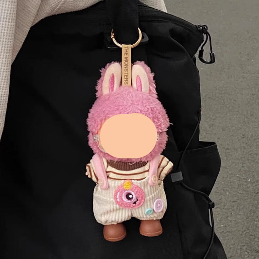Labubo Outfits Pink Monster Set Corduroy overalls Labubo Outfit Keychain Labubo Clothing