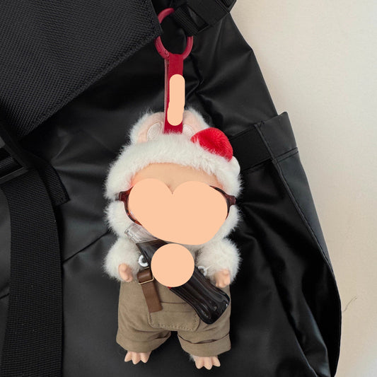 Macaron Clothes for Labubo Khaki Overalls With Glasses 17cm Labubo Clothing Keychain Labubo Clothes Overalls Have a Seat Labubo Doll Clothes