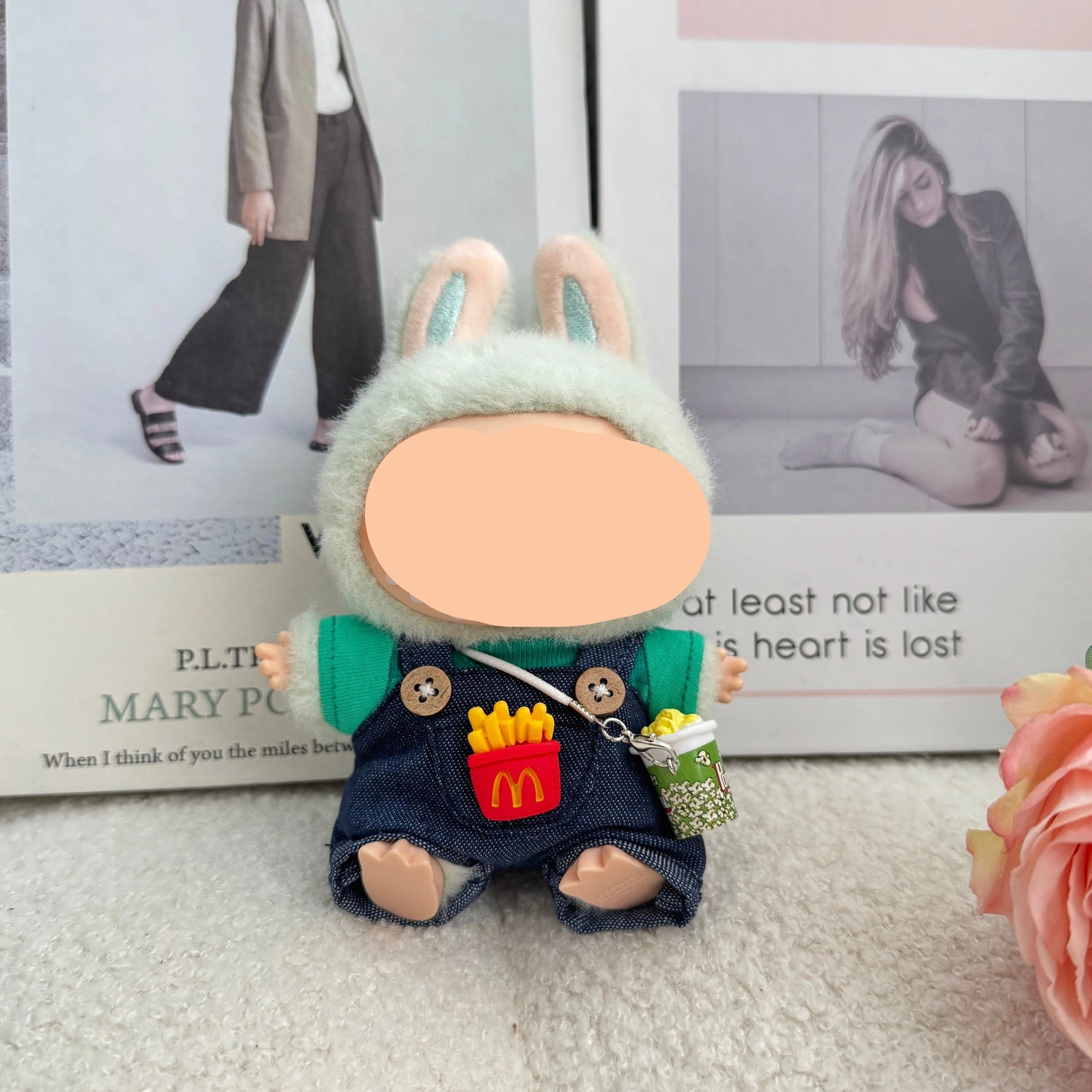 Labubo Outfits Denim Overalls + Glasses + Accessories Fashion Labubo Outfit Keychain Labubo Clothing