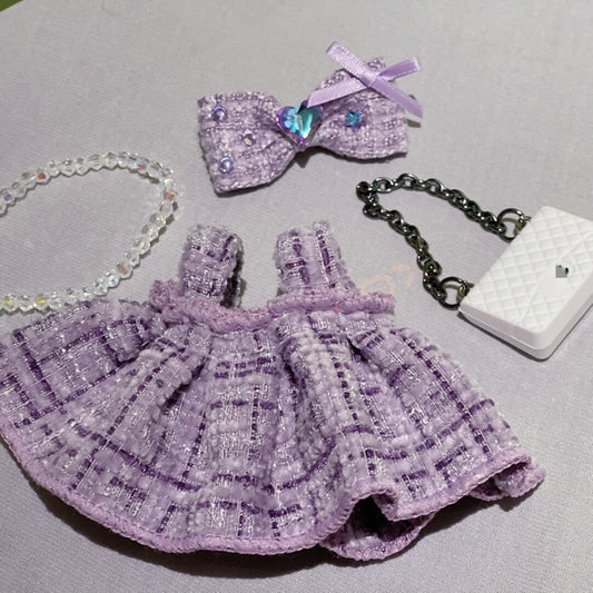Purple Dress with Hairbow Necklace Bag Keychain Labubo Clothes Labubo Clothing Macaron Clothes for Labubo