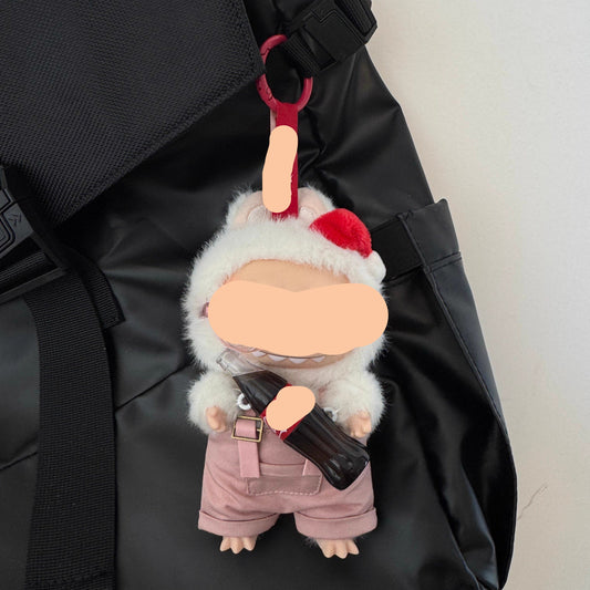Macaron Clothes for Labubo Pink Overalls With Glasses 17cm Labubo Clothing Keychain Labubo Clothes Overalls Have a Seat Labubo Doll Clothes