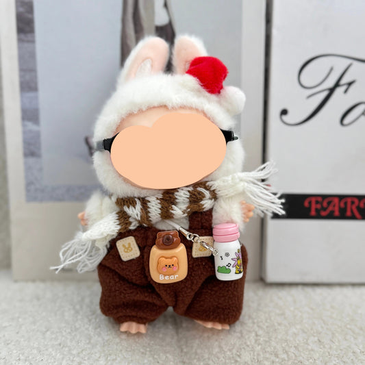 Winter Labubo Outfits Bear Overalls with Scarf Accessories Fashion Labubo Outfit Keychain Labubo Clothing