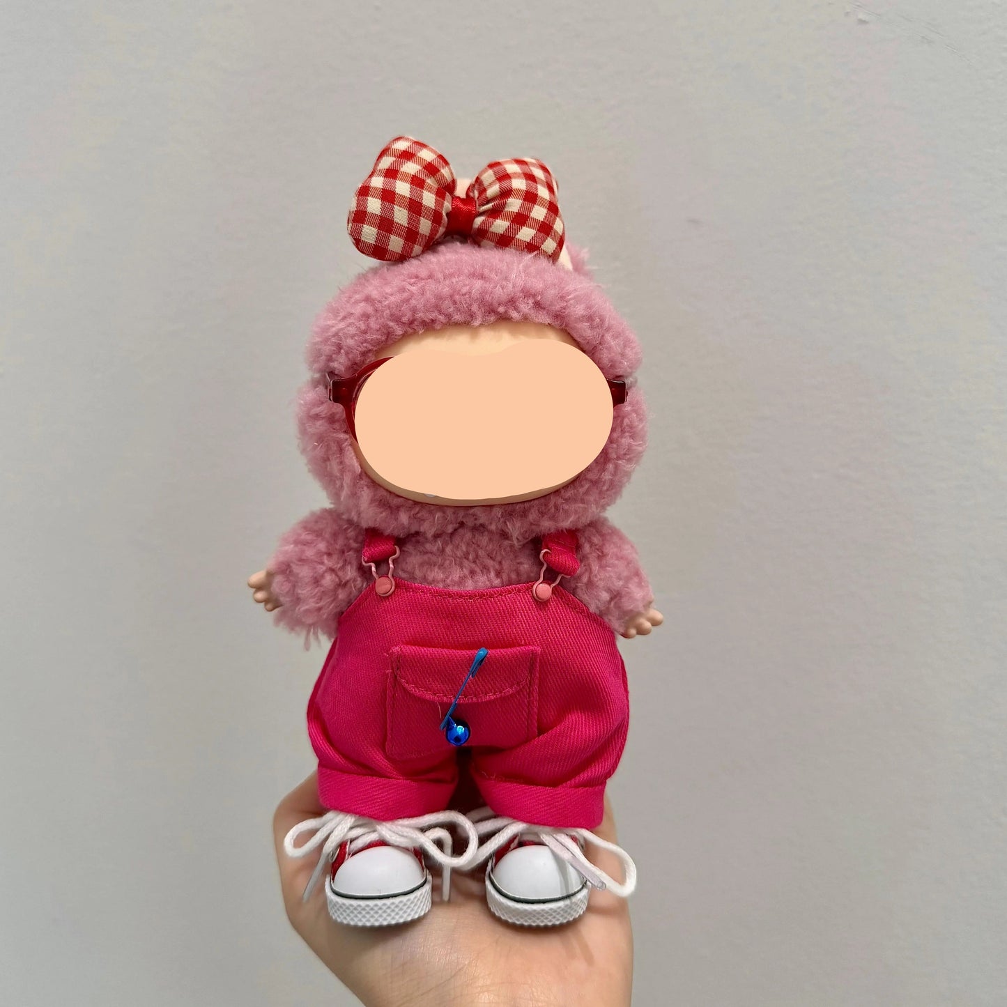 Labubo Outfits Rose Red Overalls + Glasses Fashion Labubo Outfit Keychain Labubo Clothing