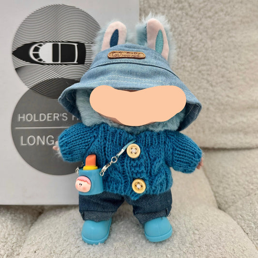 Labubo Clothing Denim hat + blue sweater + jeans + blue lipstick + blue shoes Macaron Clothes for Labubo Keychain Labubo Clothes