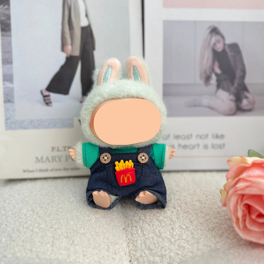 Labubo Outfits Denim Overalls + Glasses + Accessories Fashion Labubo Outfit Keychain Labubo Clothing