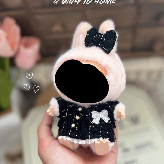 Black Tweed Set With Hairbow Keychain Labubo Clothing Labubo Keychain Labubo Clothing