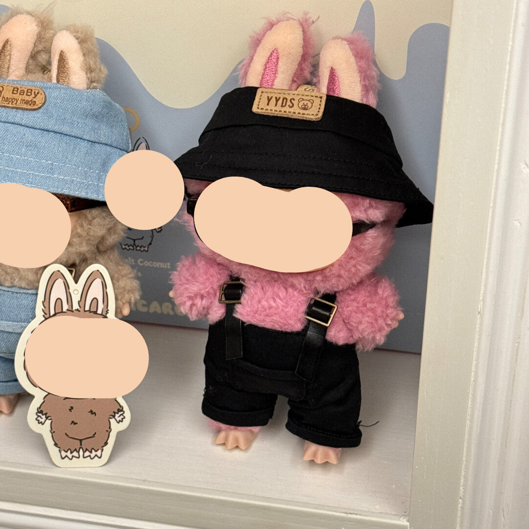 Red Overalls with Hat Keychain Labubo Clothes Have a Seat Labubo Doll Clothes Overalls with Hat 17cm Labubo Clothing