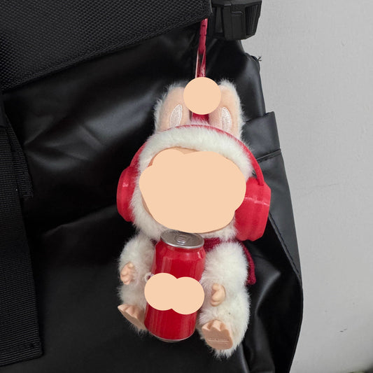 Cola Overalls Keychain Red headphones Labubo Clothes 17cm Labubo Clothing Have a Seat Labubo Doll Clothes