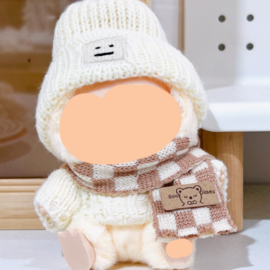 Winter Labubo Outfits White Sweater + Hat Accessories Fashion Keychain Labubo Clothing Labubo Outfit