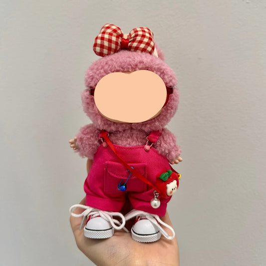 Labubo Outfits Rose Red Overalls + Glasses + Accessories Fashion Labubo Outfit Keychain Labubo Clothing