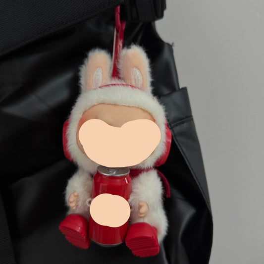 Cola Overalls Keychain Red headphones +  red boots Labubo Clothes 17cm Labubo Clothing Have a Seat Labubo Doll Clothes