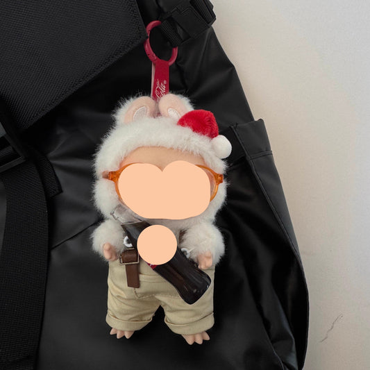 Macaron Clothes for Labubo Beige Overalls With Glasses 17cm Labubo Clothing Keychain Labubo Clothes Overalls Have a Seat Labubo Doll Clothes
