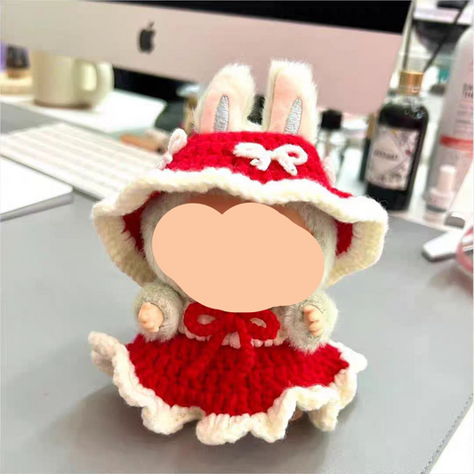Summer Crochet Labubo Outfits Red Dress Accessories Fashion Labubo Outfit Keychain Labubo Clothing