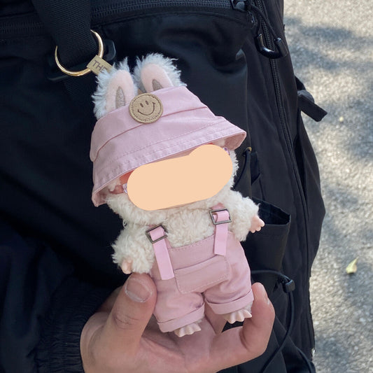 17cm Labubo Clothing Pink Overalls Keychain Labubo Clothes Overalls Have a Seat Labubo Doll Clothes Macaron Clothes for Labubo