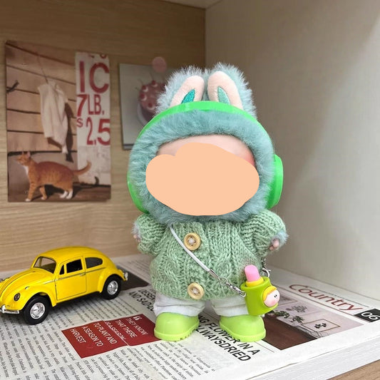 Labubo Clothing Keychain Labubo Clothes Green headphones + light green sweater + white pants + green lipstick + green boots Macaron Clothes for Labubo