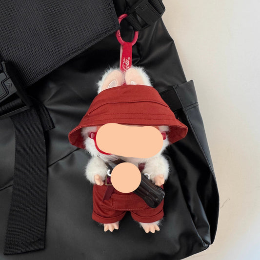 Keychain Labubo Clothes Overalls Have a Seat Labubo Doll Clothes Red Overalls With Glasses Hat 17cm Labubo Clothing