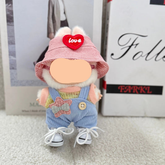 Winter Labubo Outfits Blue Overalls with Sweater Accessories Keychain Labubo Clothing Fashion Labubo Outfit