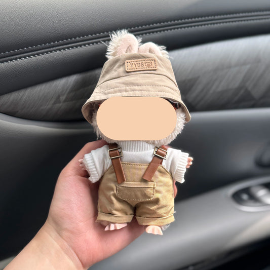 Khaki Overalls with Sweater Keychain Labubo Clothes Have a Seat Labubo Doll Clothes 17cm Labubo Clothing Khaki Overalls Macaron Clothes for Labubo