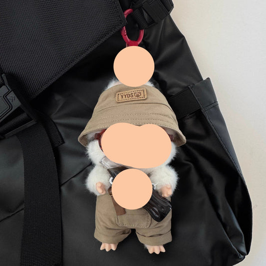 Keychain Labubo Clothes Overalls Have a Seat Labubo Doll Clothes Khaki Overalls With Glasses Hat 17cm Labubo Clothing